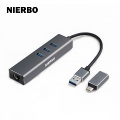 NIERBO USB 3.0 hub Ethernet External Network Card Adapter reader with 3 USB 3.0 5Gbps Ports, USB Splitter for Mac Chromebook