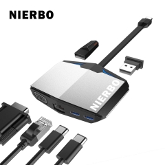 NIERBO USB-C 6-in-1 Hub, RJ45 Ethernet / HDMI / 2xUSB 3.0 Ports / 2xUSB 3.1 Ports, Hub and Multiport Adapter Support Windows 10