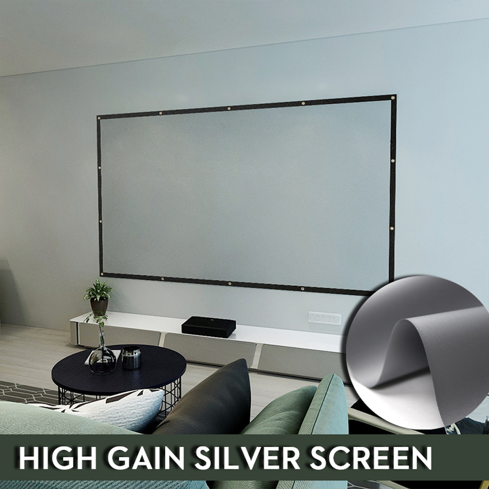 Projector Screen 120 inch 16:9 HD Portable Foldable Silver Black Backing Projection Screen Anti-Crease Movies Screen for Home Outdoor Indoor Theater 