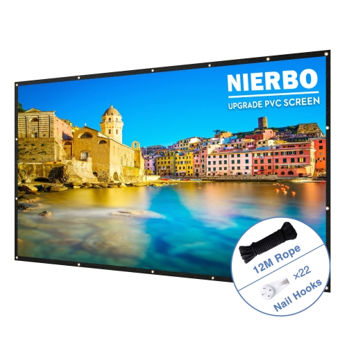 100 Inch Portable Projector Screen NIERBO Upgraded PVC Screen 16:9 HD Foldable Waterproof Movie Screen for Indoor Outdoor Home Theater Travel