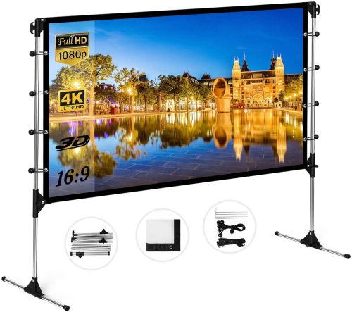 NIERBO Projector Screen with Stand 100 inch Movie Projection Screen 16:9 4k HD Rear Front Projection with Bag for Outdoor Home Theater Backyard Movie