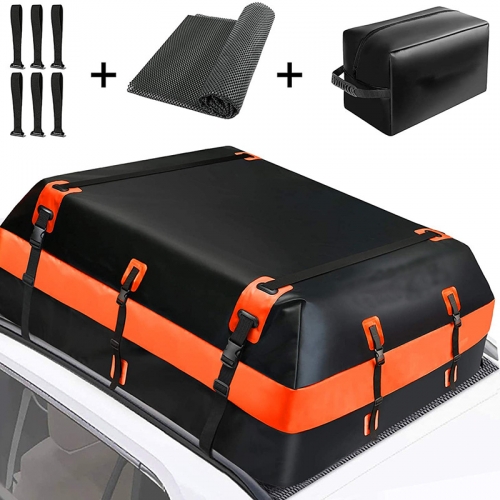 15 Cubic ft Waterproof Car Top Carrier with 6 Heavy-Duty Straps, Excellent Military Quality Roof Cargo Bag for Cars with or Without Racks